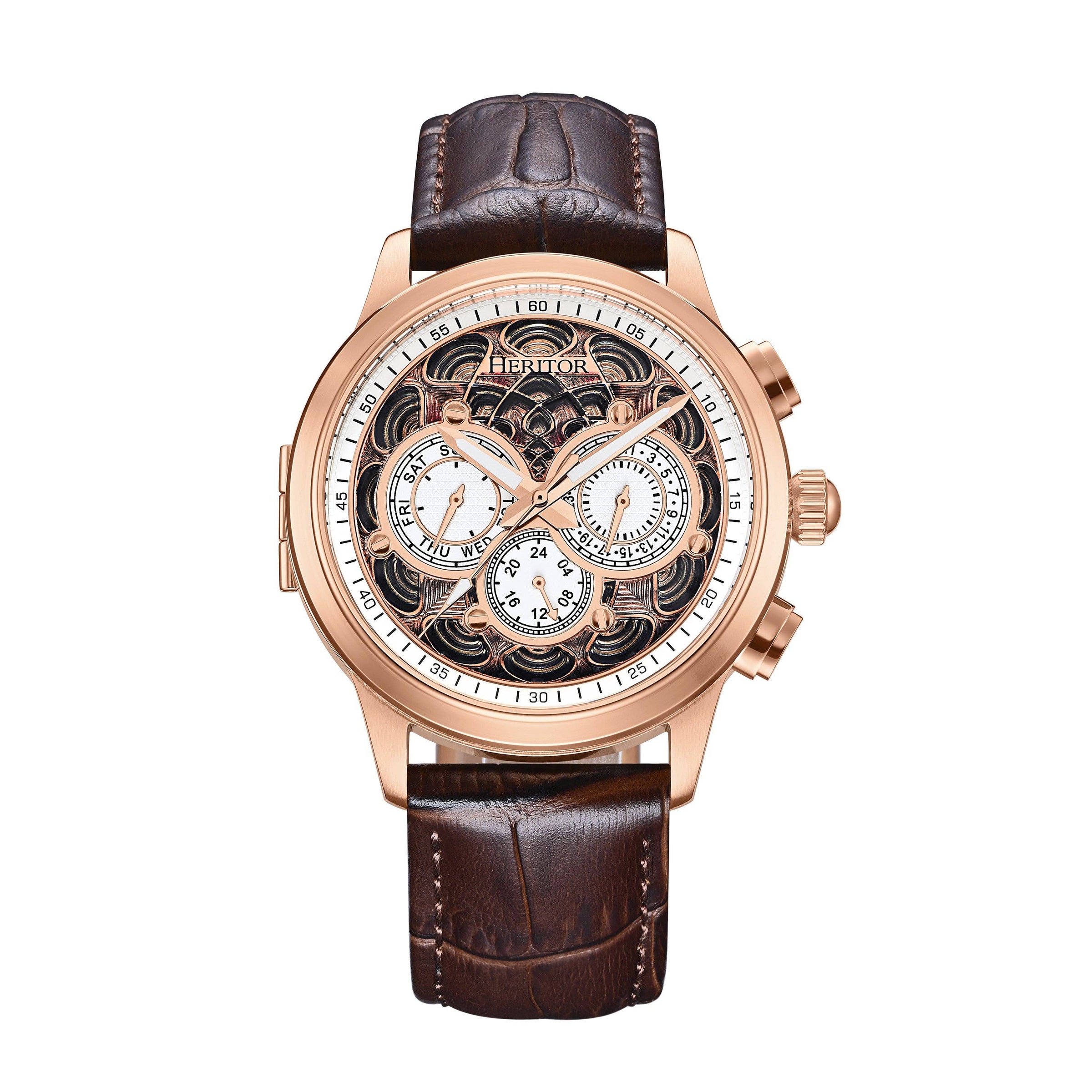Heritor Automatic Apostle Leather Band Watch with Day/Date