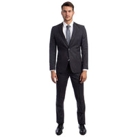 Charcoal Grey Men's Hybrid - Fit 3pc Paisley Suit w/ Wide Black Shawl Collar - Bundle Bus