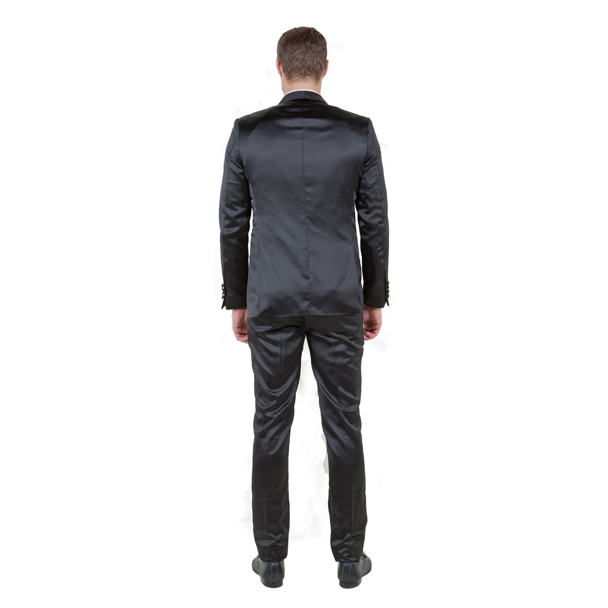 Mens 3pc Solid Satin Suit Set w/ Free Bowtie - Bundle Bus
