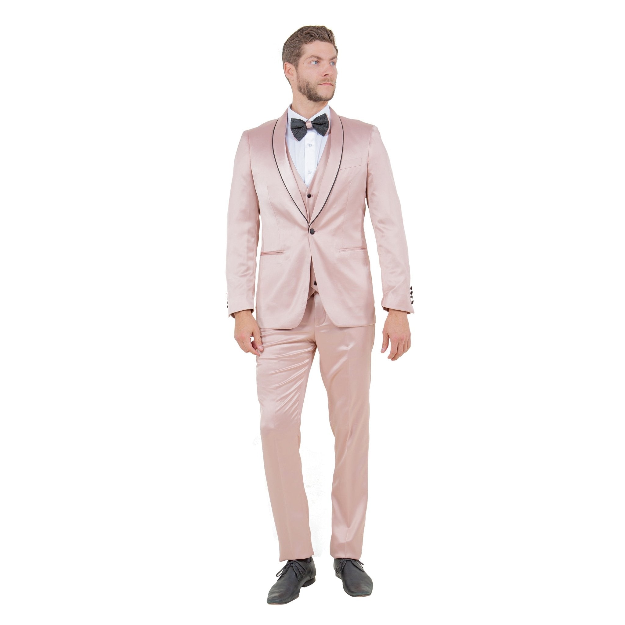 Mens 3pc Solid Satin Suit Set w/ Free Bowtie - Bundle Bus