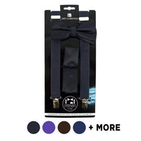 Men's Solid Color Clip-on Suspenders, Bow Tie and Pocket Square - BTHSU6308 - Bundle Bus