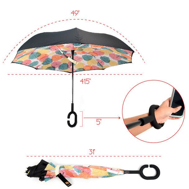 Multi Color Leaves Double Layer Inverted Umbrella - UM18053-MULTI - Bundle Bus