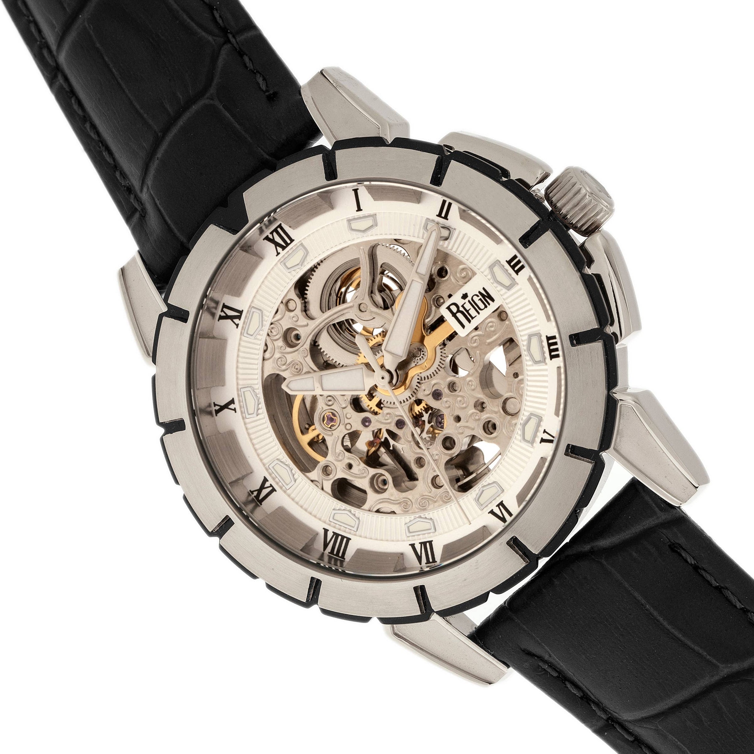 Reign Philippe Automatic Leather-Band Skeleton Watch