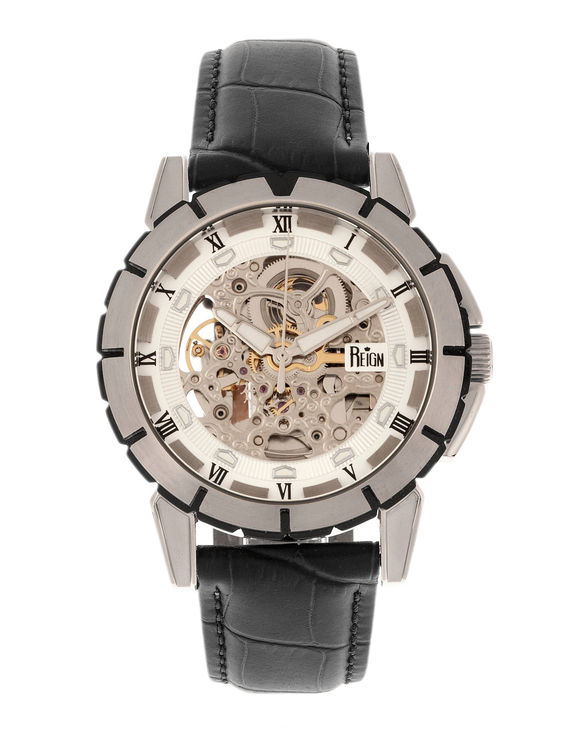 Reign Philippe Automatic Leather-Band Skeleton Watch