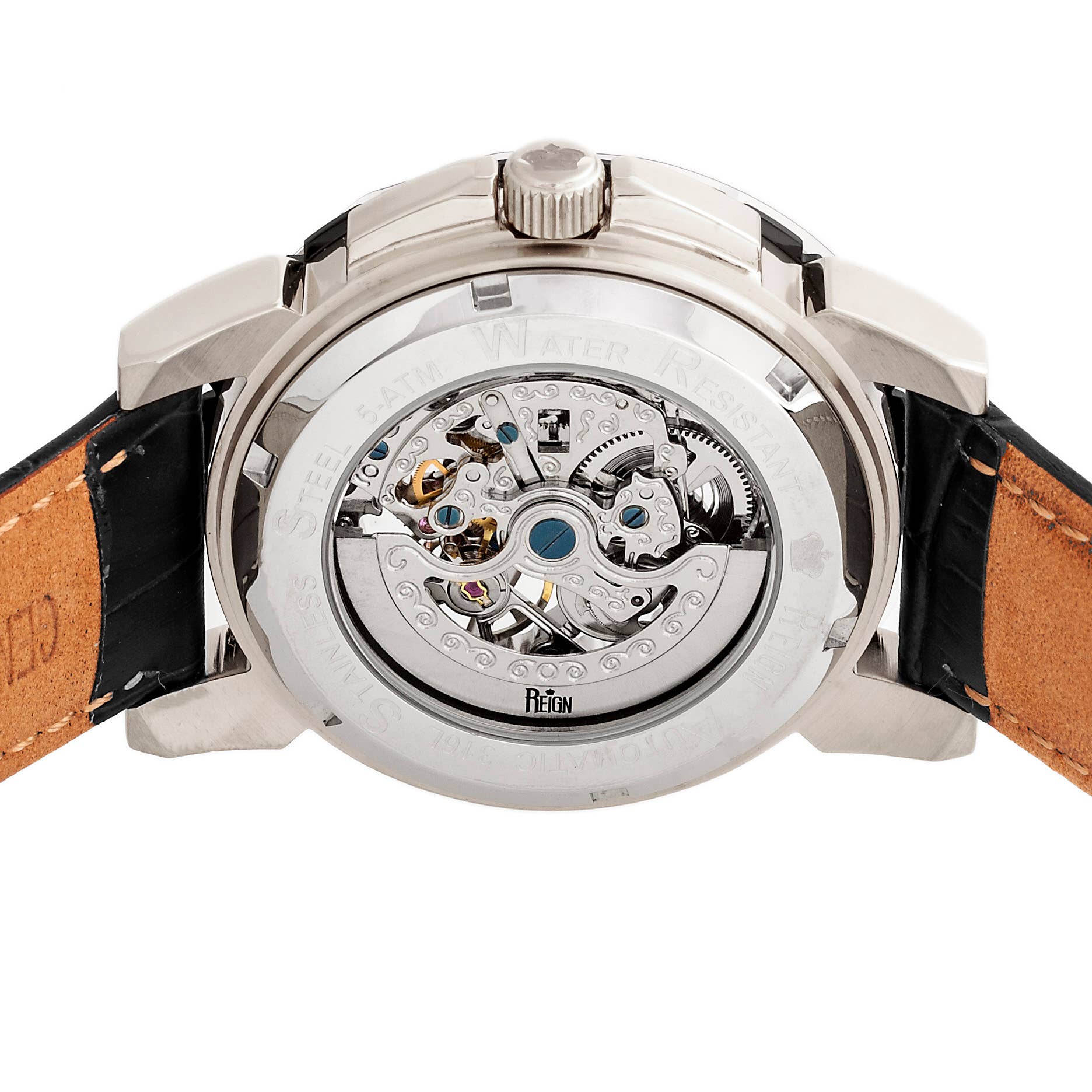 Reign Philippe Automatic Leather-Band Skeleton Watch