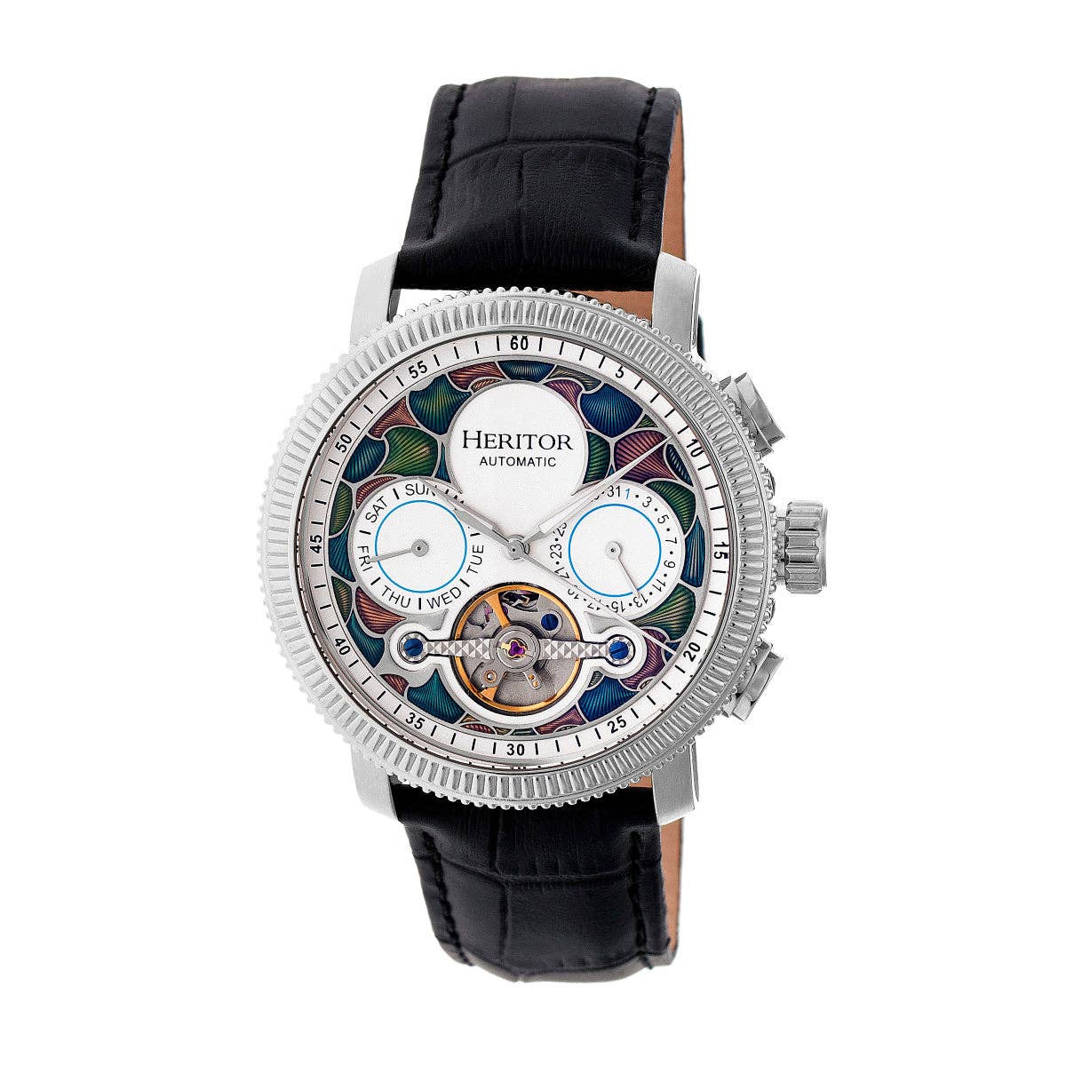 Heritor Automatic Aura Semi-Skeleton Leather-Band Watch