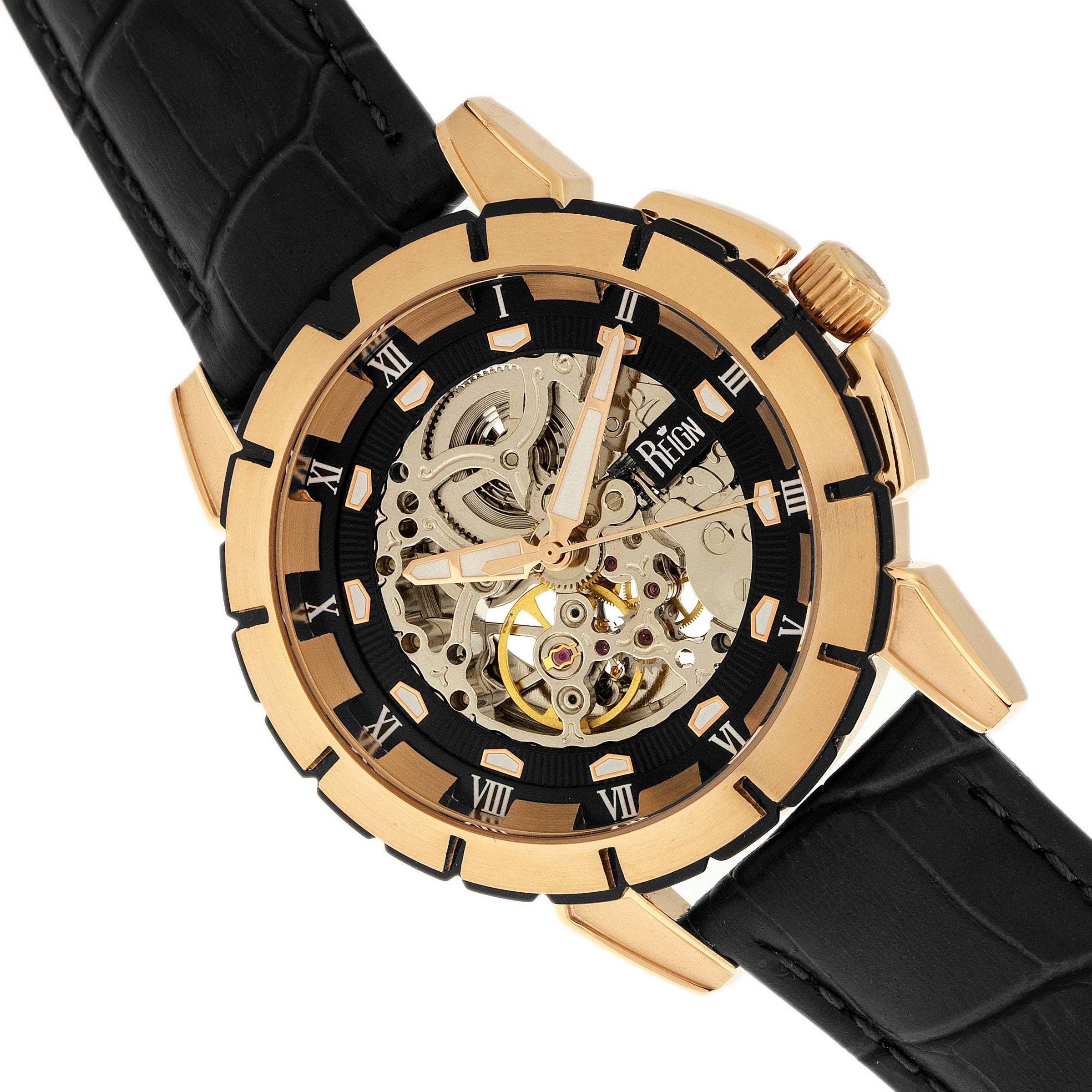 Reign Philippe Automatic Leather-Band Skeleton Watch