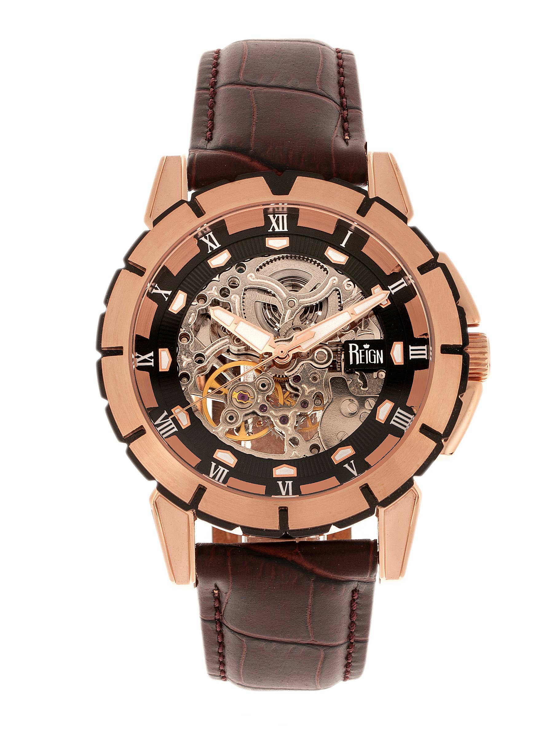 Reign Philippe Automatic Leather-Band Skeleton Watch