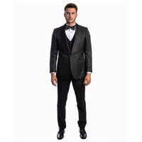Black Men's Hybrid - Fit 3pc Paisley Suit w/ Wide Black Shawl Collar - Bundle Bus