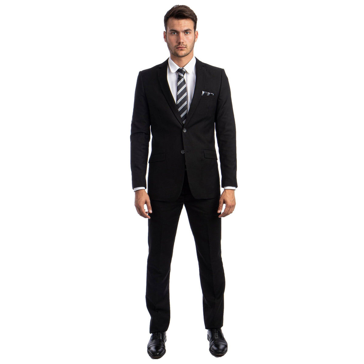 Black Men's Hybrid - Fit 3pc Paisley Suit w/ Wide Black Shawl Collar - Bundle Bus