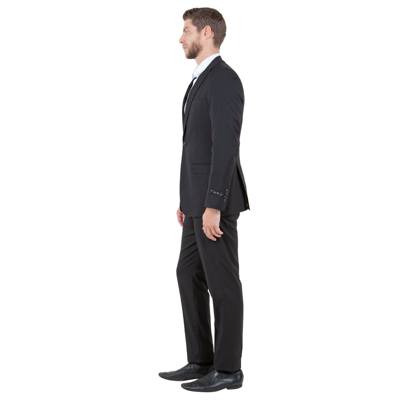 Black Men's Ultra Slim - Fit 3pc Suit w/ Expandable Waistband - Bundle Bus