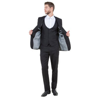 Black Men's Ultra Slim - Fit 3pc Suit w/ Expandable Waistband - Bundle Bus