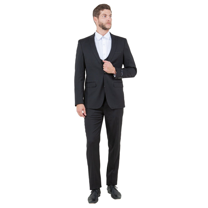 Black Men's Ultra Slim - Fit 3pc Suit w/ Expandable Waistband - Bundle Bus