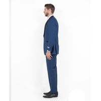 Blue / Black Solid with Black Shawl Collar Trim 2 - PC Slim Fit Suits - Bundle Bus