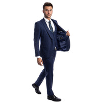 Blue Men's Ultra Slim - Fit 3 - Piece Glen Check Suit - Bundle Bus