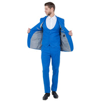 Blue Men's Ultra Slim - Fit 3pc Suit w/ Expandable Waistband - Bundle Bus