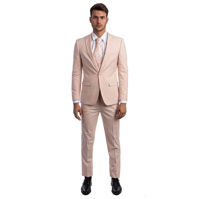 Blush Men's Ultra Slim - Fit 3pc Suit w/ Expandable Waistband - Bundle Bus
