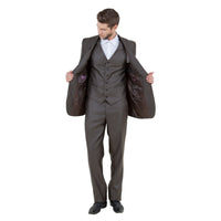 Brown Solid Shiny Sharkskin 3 - PC Regular Modern Fit Suits - Bundle Bus
