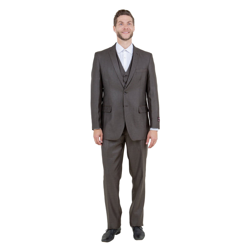 Brown Solid Shiny Sharkskin 3 - PC Regular Modern Fit Suits - Bundle Bus