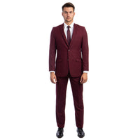 Burgundy Men's Hybrid - Fit 3pc Paisley Suit w/ Wide Black Shawl Collar - Bundle Bus
