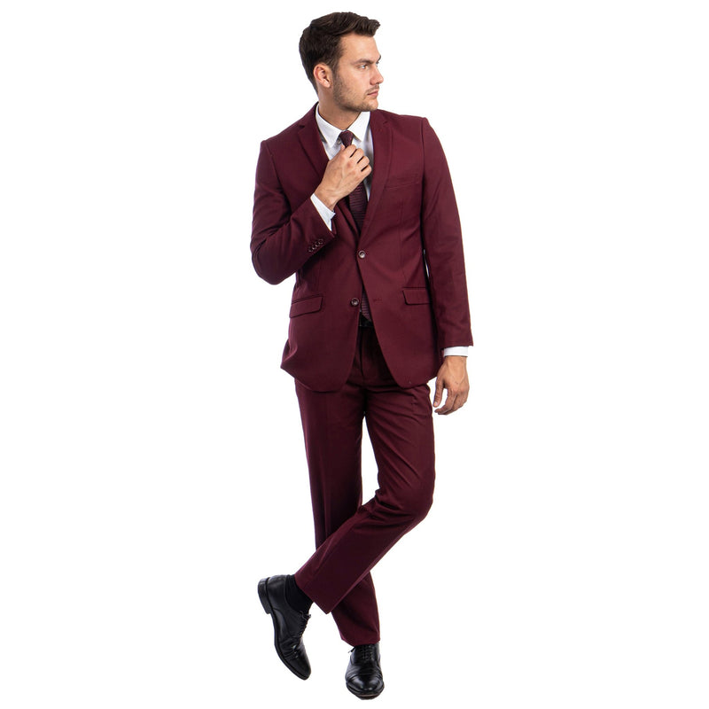 Burgundy Men's Hybrid - Fit 3pc Paisley Suit w/ Wide Black Shawl Collar - Bundle Bus