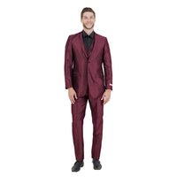 Burgundy Men's Sharskin Slim - Fit 3 - Piece Suit - Bundle Bus