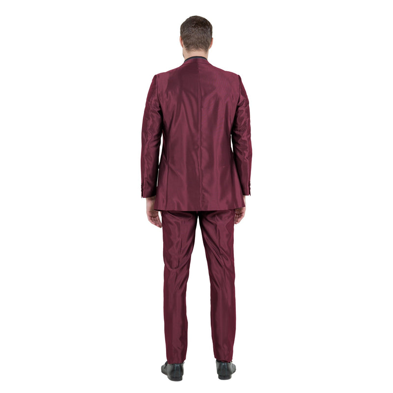 Burgundy Men's Sharskin Slim - Fit 3 - Piece Suit - Bundle Bus
