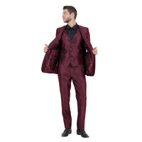 Burgundy Men's Sharskin Slim - Fit 3 - Piece Suit - Bundle Bus