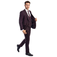 Burgundy Men's Ultra Slim - Fit 3 - Piece Glen Check Suit - Bundle Bus
