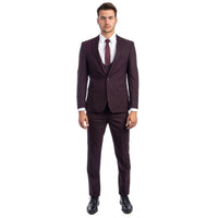 Burgundy Men's Ultra Slim - Fit 3 - Piece Glen Check Suit - Bundle Bus