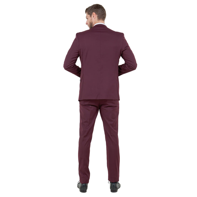 Burgundy Men's Ultra Slim - Fit 3pc Suit w/ Expandable Waistband - Bundle Bus