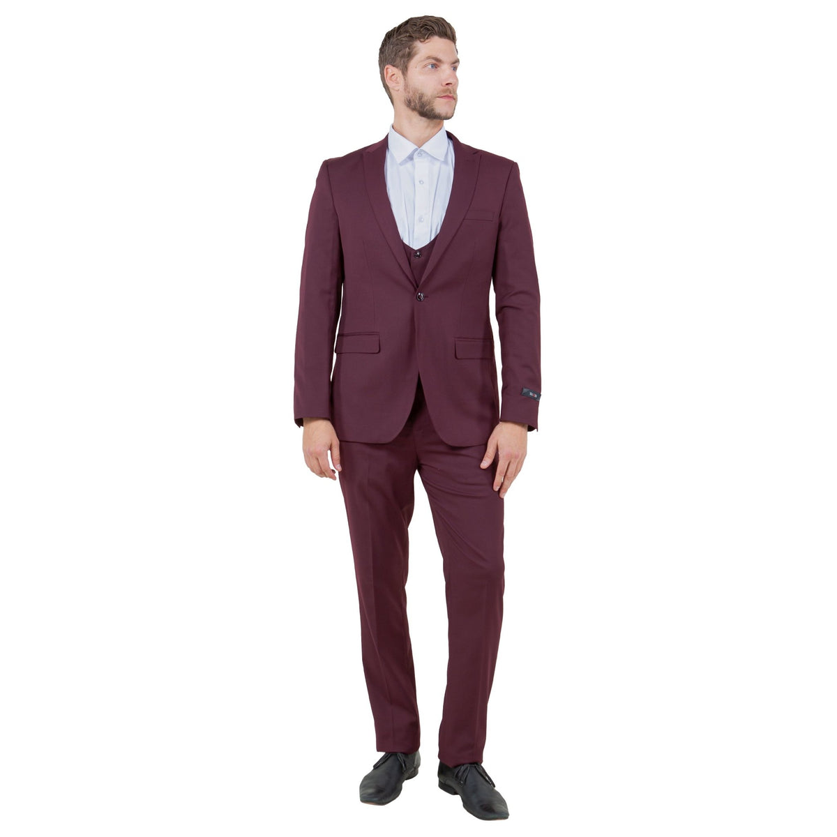 Burgundy Men's Ultra Slim - Fit 3pc Suit w/ Expandable Waistband - Bundle Bus