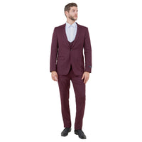 Burgundy Men's Ultra Slim - Fit 3pc Suit w/ Expandable Waistband - Bundle Bus