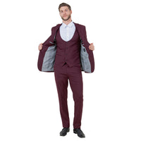 Burgundy Men's Ultra Slim - Fit 3pc Suit w/ Expandable Waistband - Bundle Bus