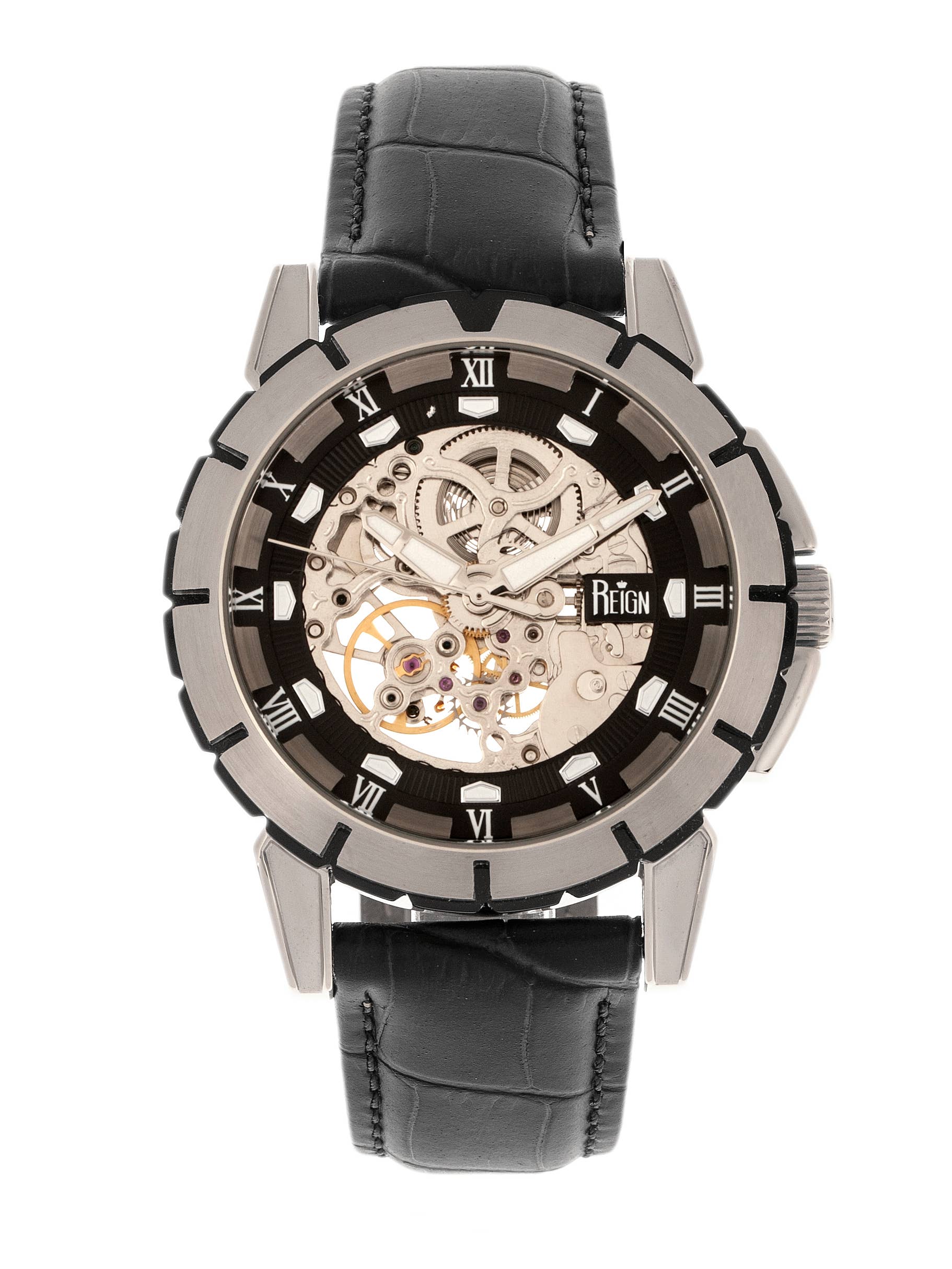 Reign Philippe Automatic Leather-Band Skeleton Watch