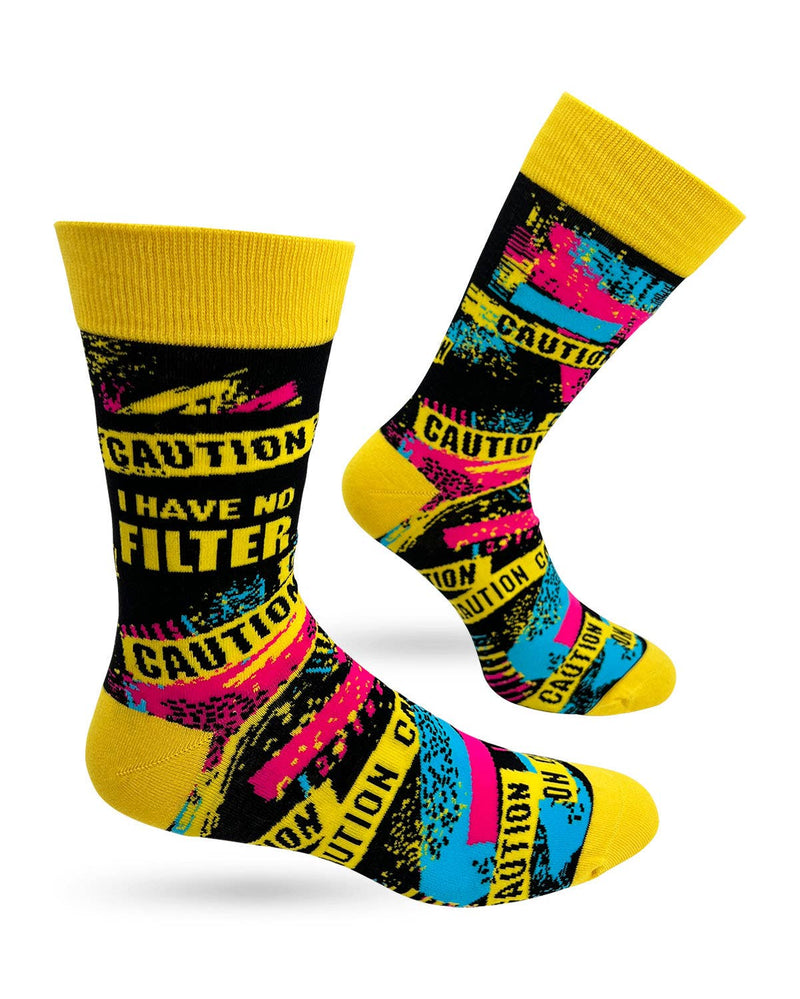 Caution I Have No Filter Men's Novelty Crew Socks - Bundle Bus