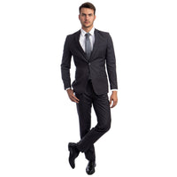 Charcoal Grey Men's Hybrid - Fit 3pc Paisley Suit w/ Wide Black Shawl Collar - Bundle Bus