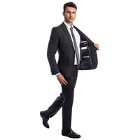 Charcoal Grey Men's Hybrid - Fit 3pc Paisley Suit w/ Wide Black Shawl Collar - Bundle Bus