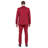 Cherry Red Men's Ultra Slim - Fit 3pc Suit w/ Expandable Waistband - Bundle Bus