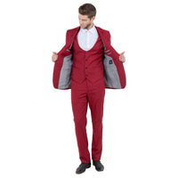 Cherry Red Men's Ultra Slim - Fit 3pc Suit w/ Expandable Waistband - Bundle Bus