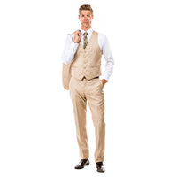 Dark Tan Men's Slim - Fit 3 - Piece Sharkskin Suit - Bundle Bus