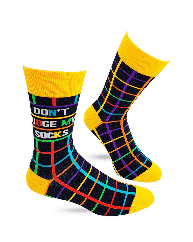 Don't Judge My Socks Men's Novelty Crew Socks - Bundle Bus