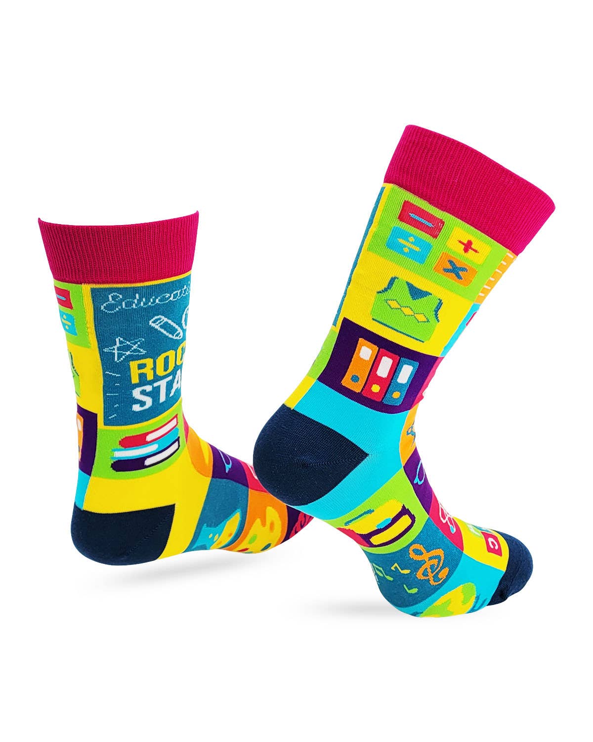 Educational Rock Star Men's Novelty Crew Socks - Bundle Bus