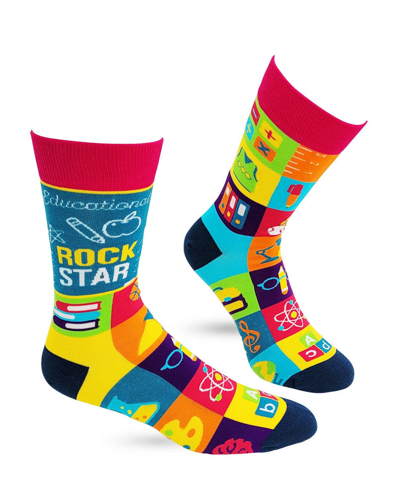 Educational Rock Star Men's Novelty Crew Socks - Bundle Bus