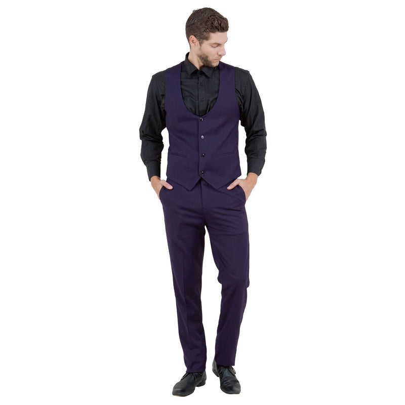 Eggplant Men's Ultra Slim - Fit 3pc Suit w/ Expandable Waistband - Bundle Bus