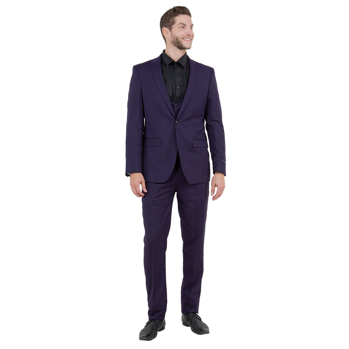 Eggplant Men's Ultra Slim - Fit 3pc Suit w/ Expandable Waistband - Bundle Bus