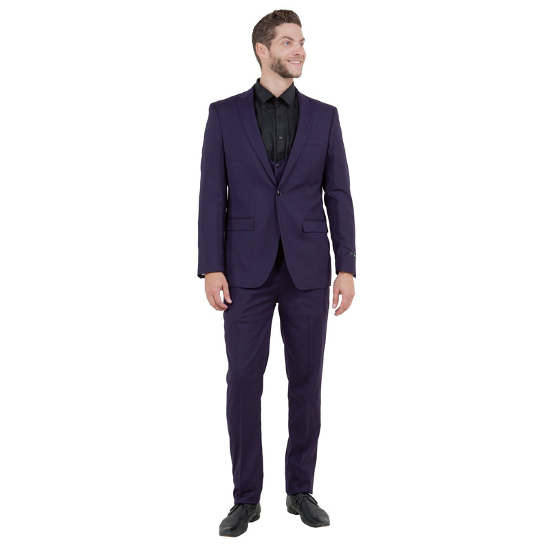 Eggplant Men's Ultra Slim - Fit 3pc Suit w/ Expandable Waistband - Bundle Bus