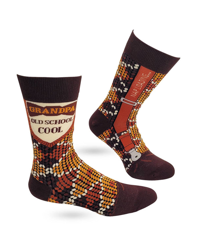 Grandpa Old School Cool Men's Novelty Crew Socks - Bundle Bus