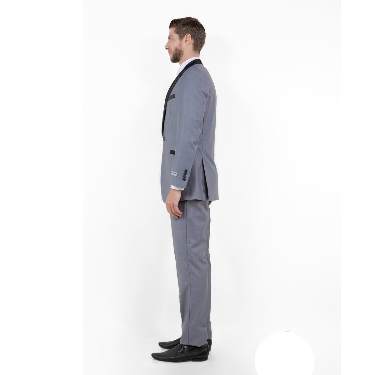 Gray / Black Solid with Black Shawl Collar Trim 2 - PC Slim Fit Suits - Bundle Bus