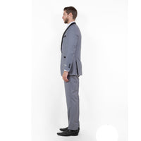 Gray / Black Solid with Black Shawl Collar Trim 2 - PC Slim Fit Suits - Bundle Bus